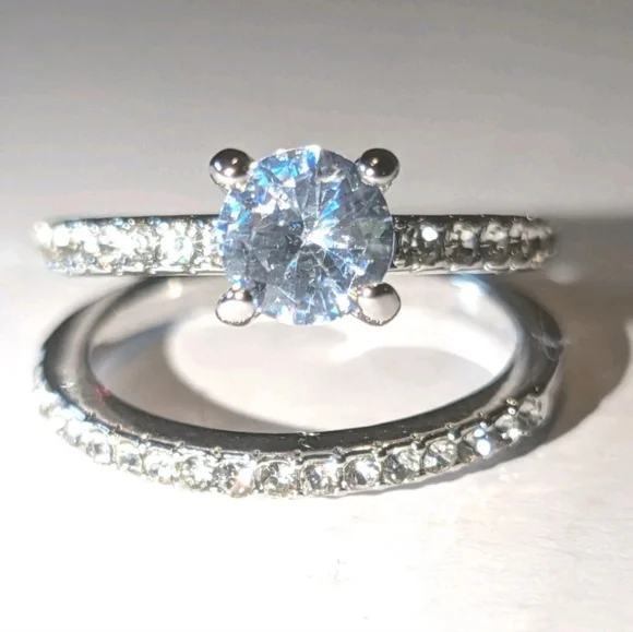 Women's 3 Ct Round Princess Cut Lab-created Diamond Engagement Duo Ring Set Sz 7 - Picture 15 of 17